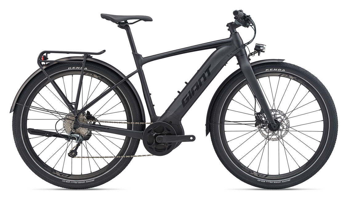 All black premium E-bike with the brand giant written on the frame